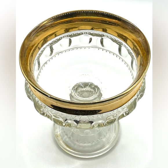 Vintage Indiana Glass King's Crown Clear Compote Pedestal Candy Dish Gold Rim - Picture 5 of 9